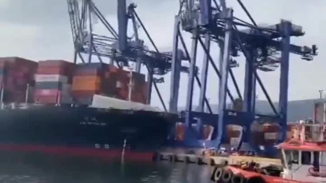 ⁣A container ship has collided with cranes at Kocaeli International Port in western Turkey.